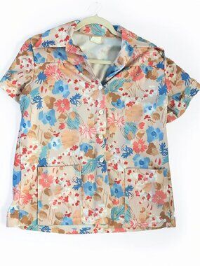 1980'S LAND N SEA BUTTON UP FLORAL BLOUSE